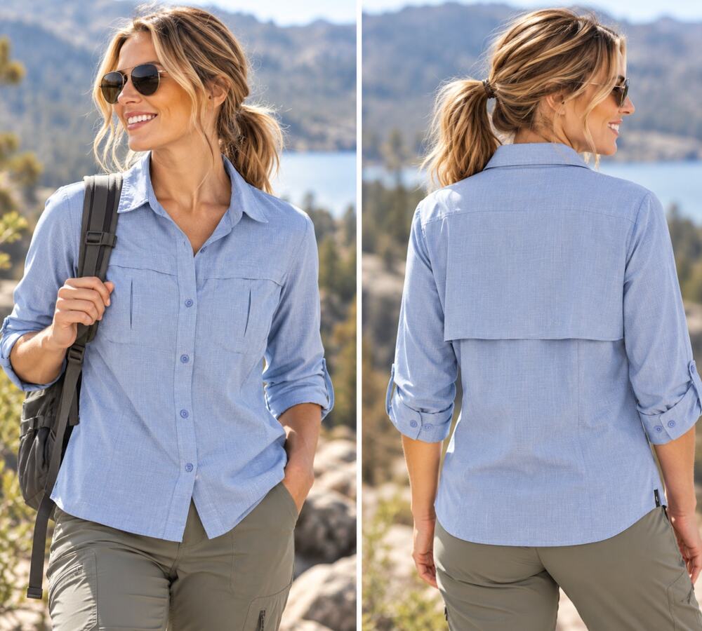 Royal Robbins Women's Hiking Shirt M Blue Vented Mesh Back Travel Outdoor